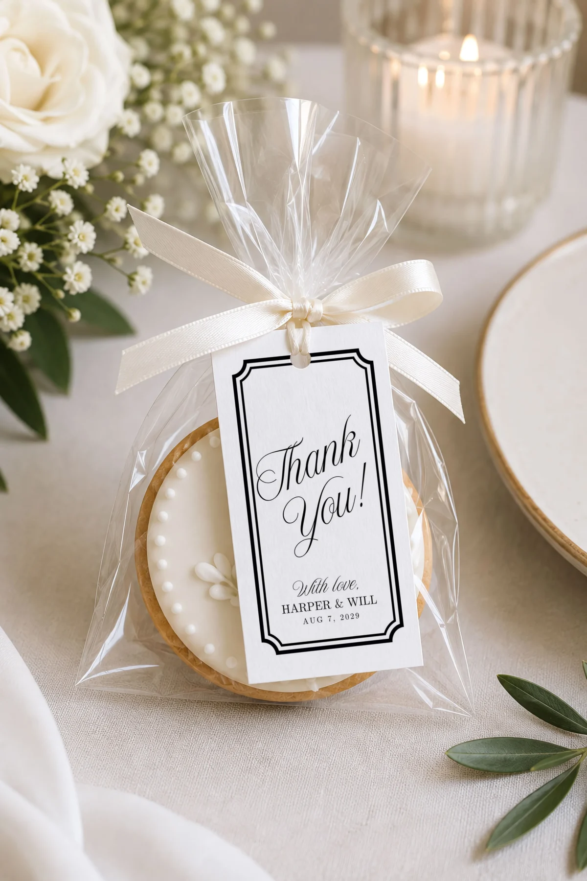 Black Elegant Wedding Favor Tag Canva Template preview