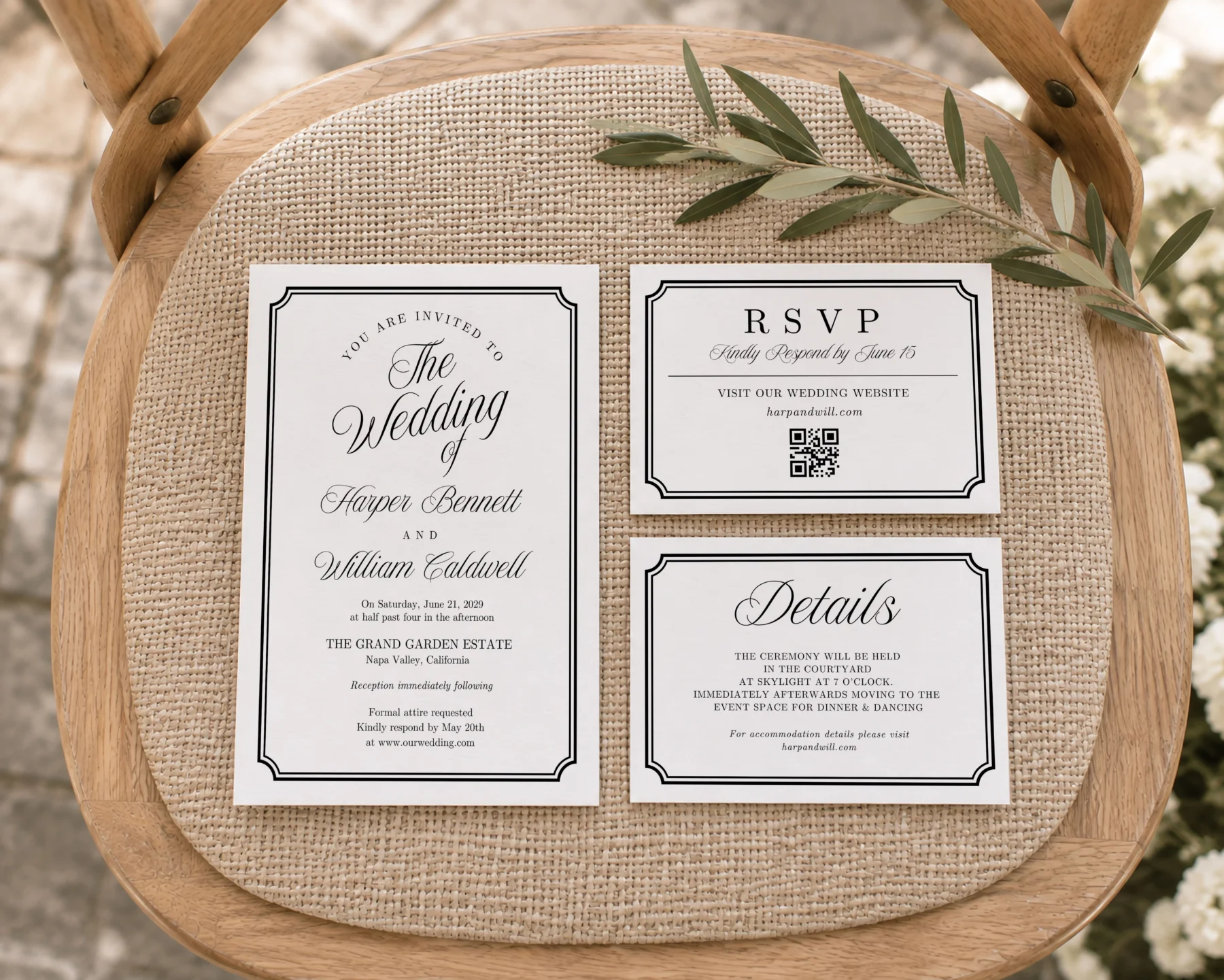 Black Elegant Wedding Invitation Canva Template preview