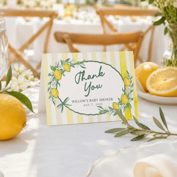 Lemon baby shower Baby Shower Thank You Card Canva Template preview