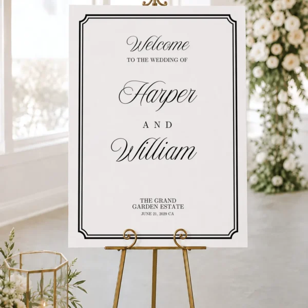 Black Elegant Wedding Welcome Sign Canva Template preview