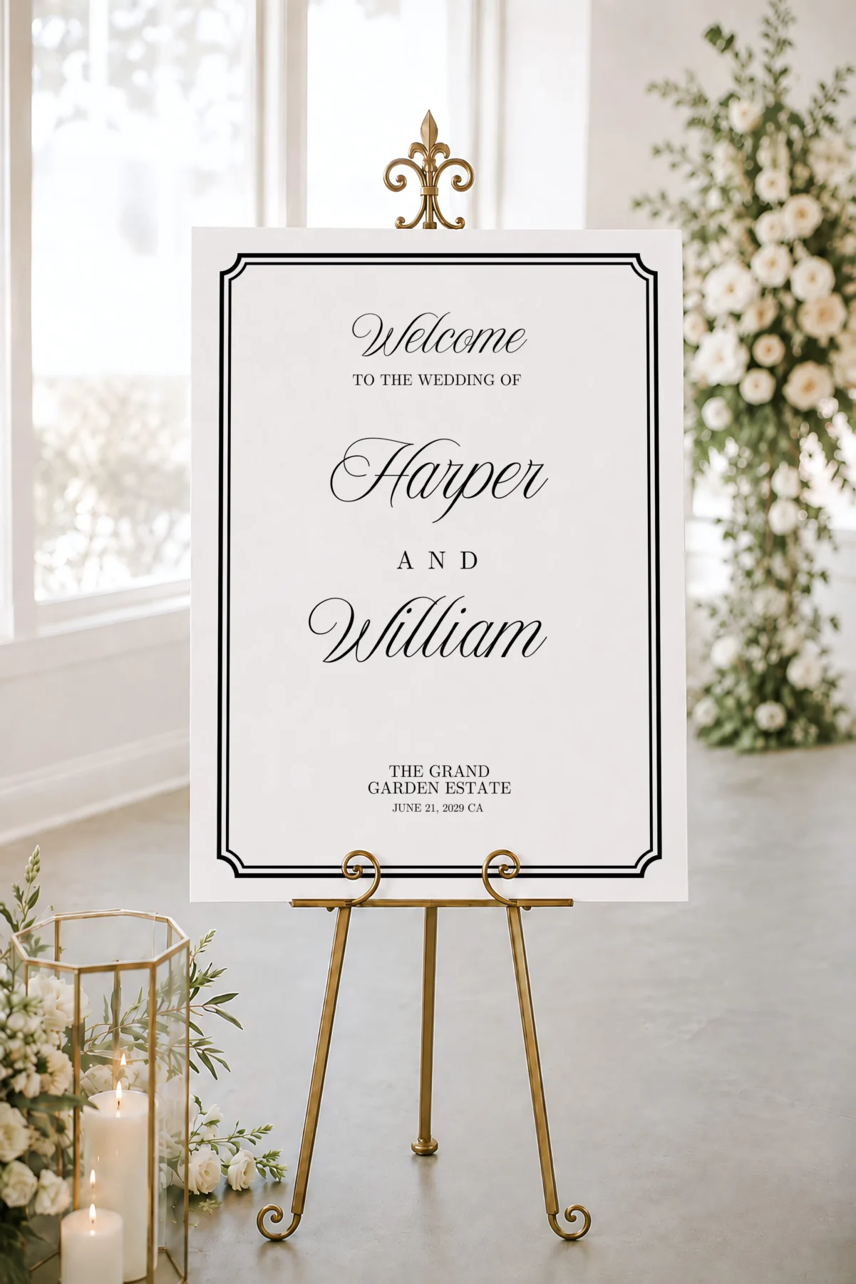 Black Elegant Wedding Welcome Sign Canva Template preview