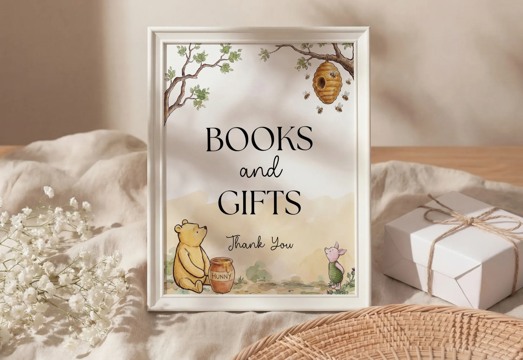 Winnie Beige Baby Shower Sign Canva Template detail 3