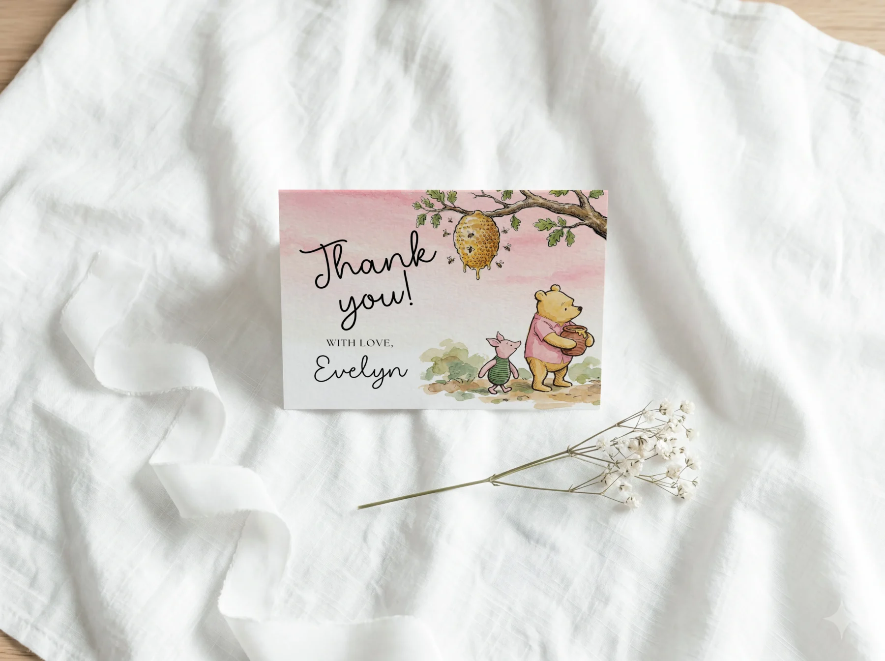 Winnie Pink Baby Shower Thank You Card Canva Template detail 3