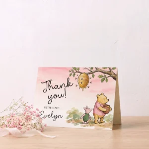 Winnie Pink Baby Shower Thank You Card Canva Template preview