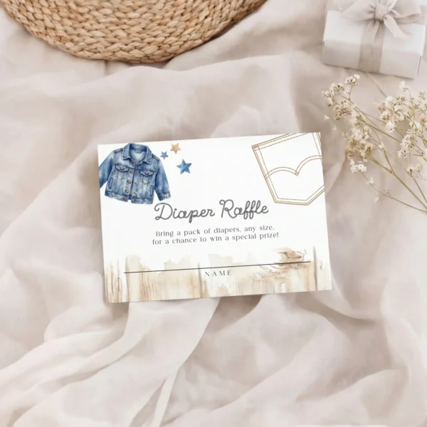 Blue Jean Baby Shower Diaper Raffle Card Canva Template preview