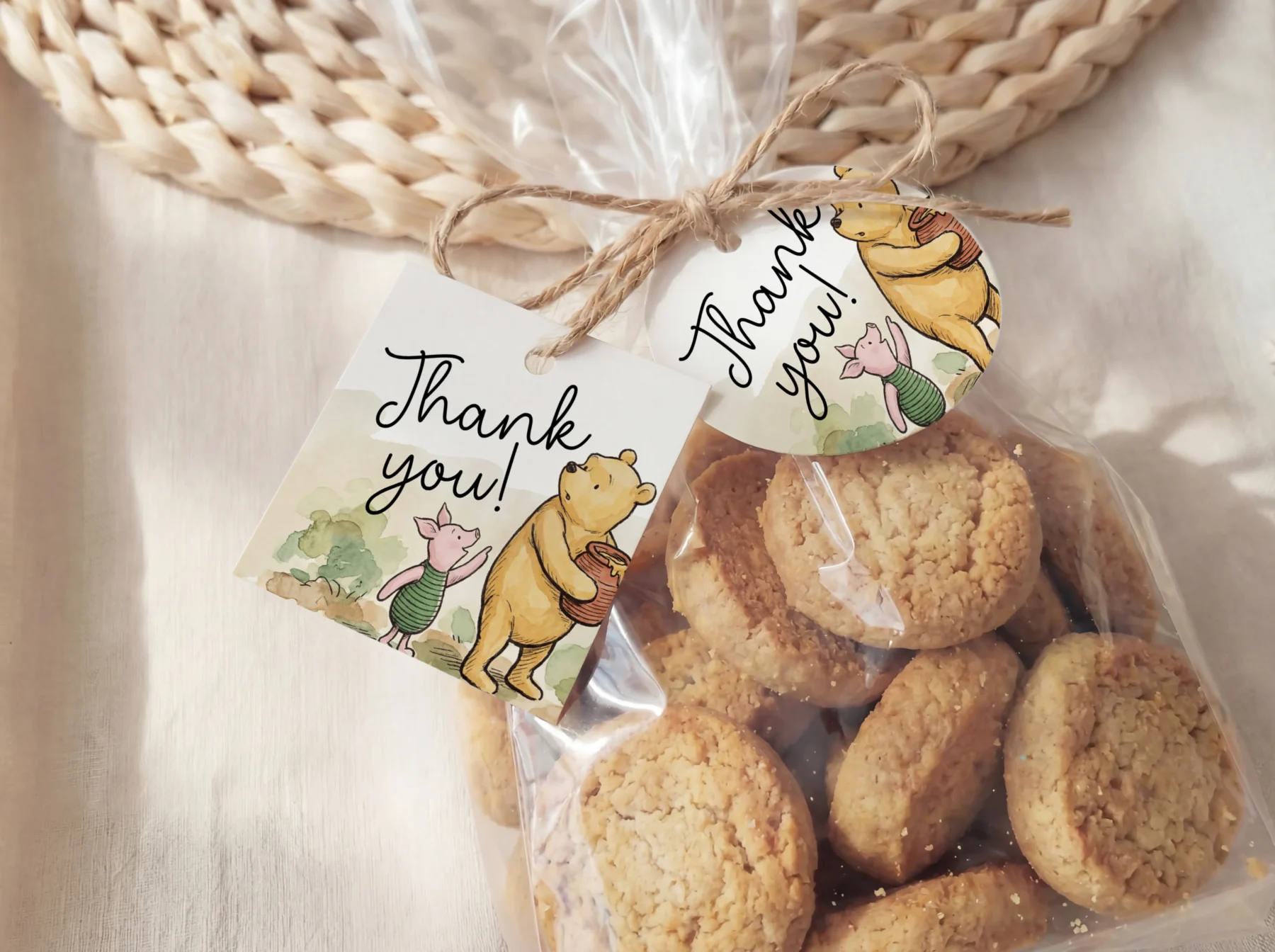 Winnie Beige Baby Shower Gift Tag Canva Template preview