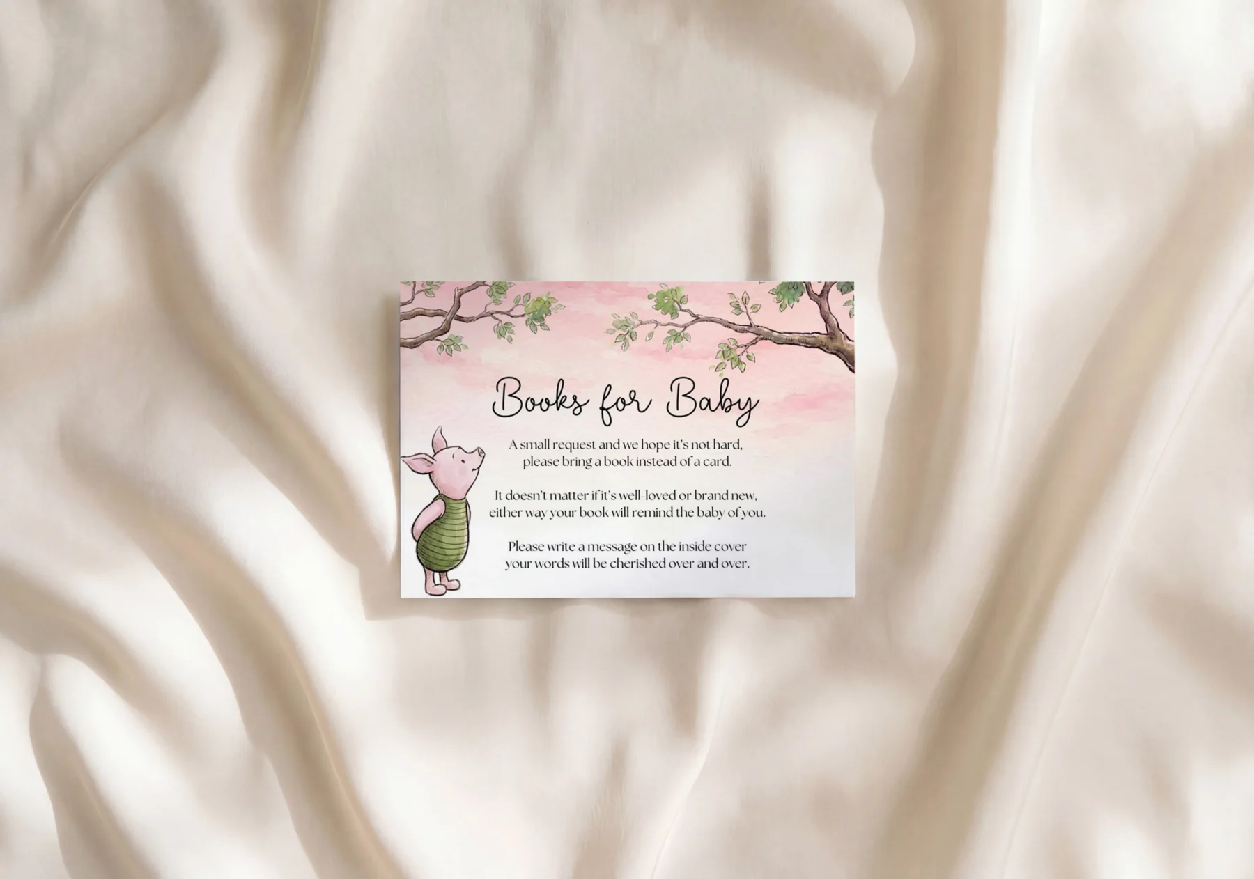 Winnie Pink Baby Shower Books for Baby Card Canva Template detail 3