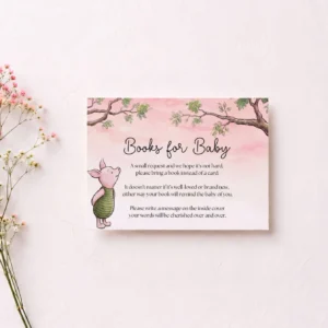 Winnie Pink Baby Shower Books for Baby Card Canva Template preview