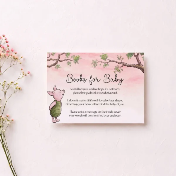 Winnie Pink Baby Shower Books for Baby Card Canva Template preview
