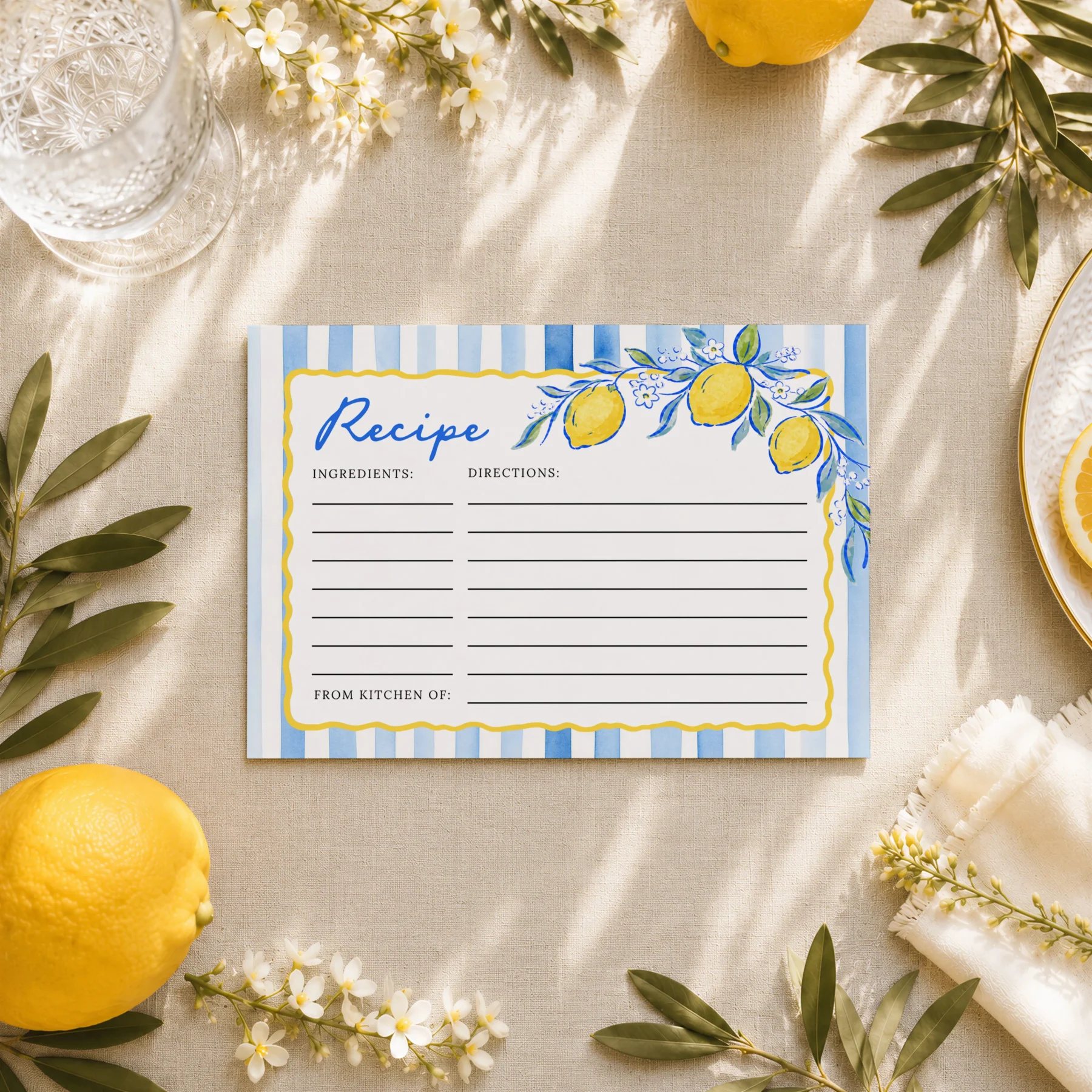 Lemon Blue Bridal Shower Recipe Card Canva Template detail 2
