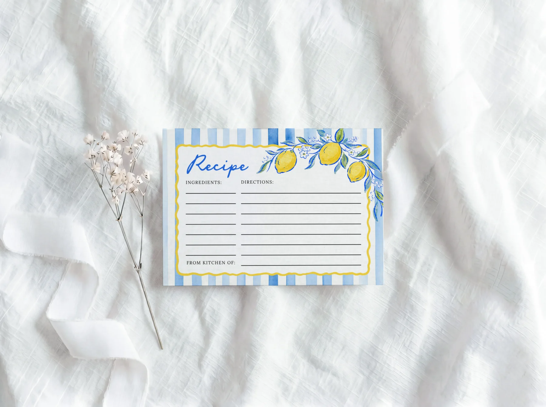 Lemon Blue Bridal Shower Recipe Card Canva Template detail 3