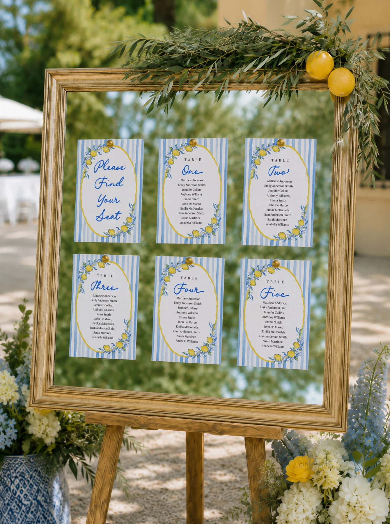 Lemon Blue Bridal Shower Seating Chart Cards Canva Template detail 2