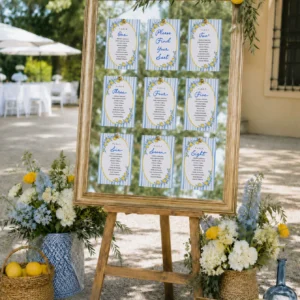 Lemon Blue Bridal Shower Seating Chart Cards Canva Template preview