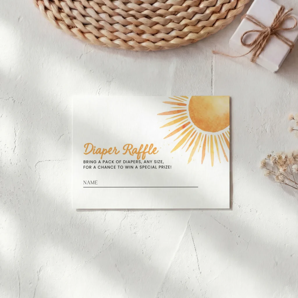 Sunshine Baby Shower Diaper Raffle Card Canva Template preview