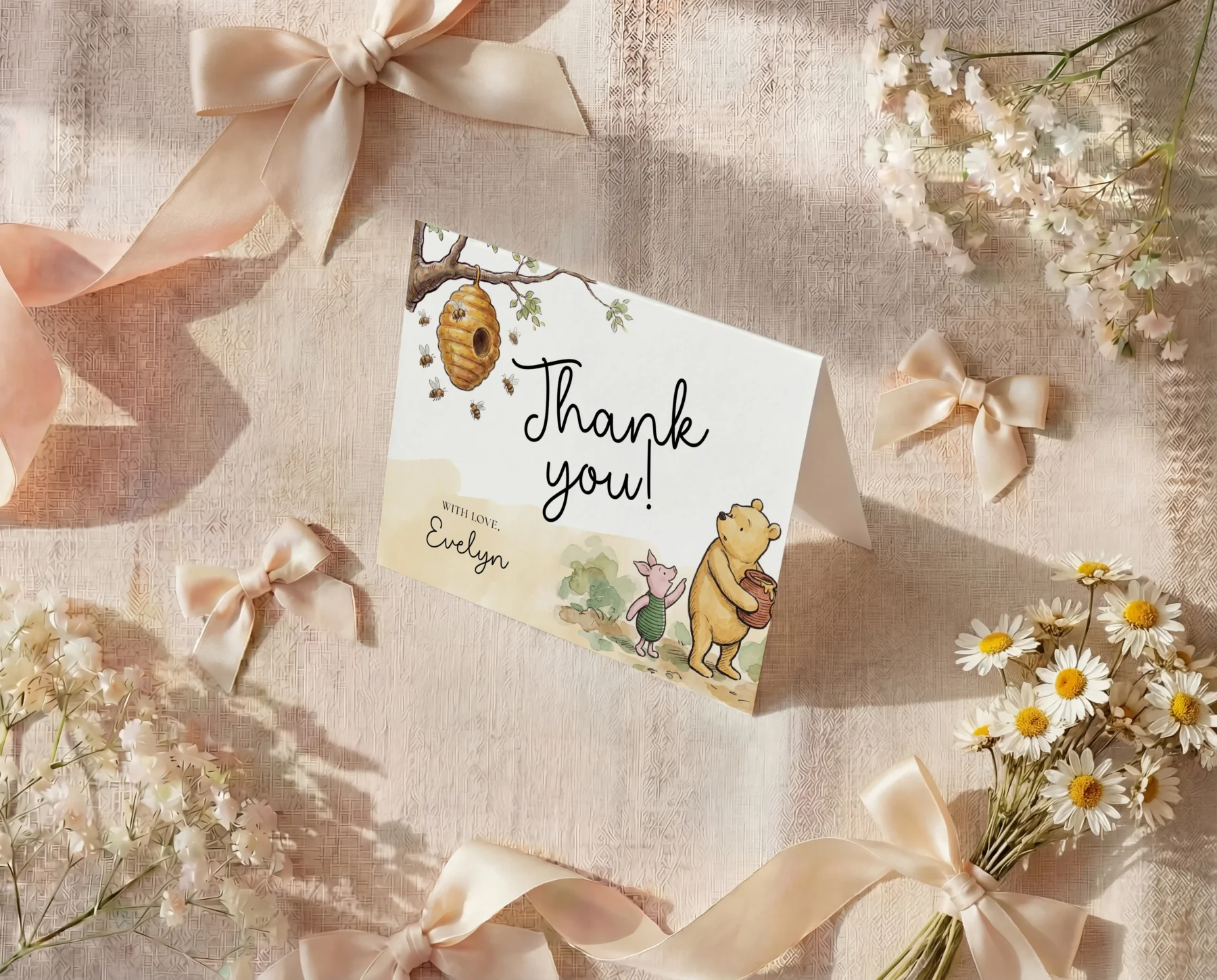 Winnie Beige Baby Shower Thank You Card Canva Template detail 2