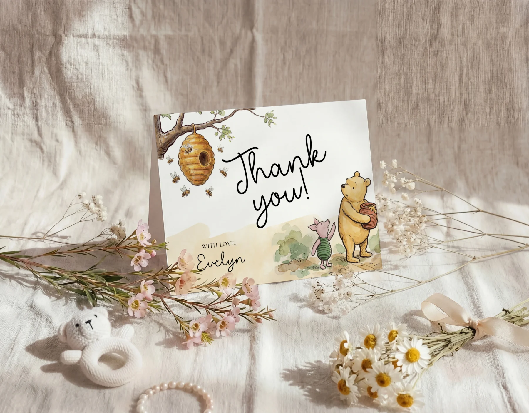 Winnie Beige Baby Shower Thank You Card Canva Template detail 3