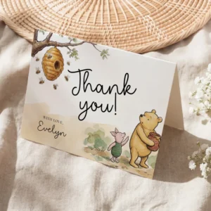 Winnie Beige Baby Shower Thank You Card Canva Template preview