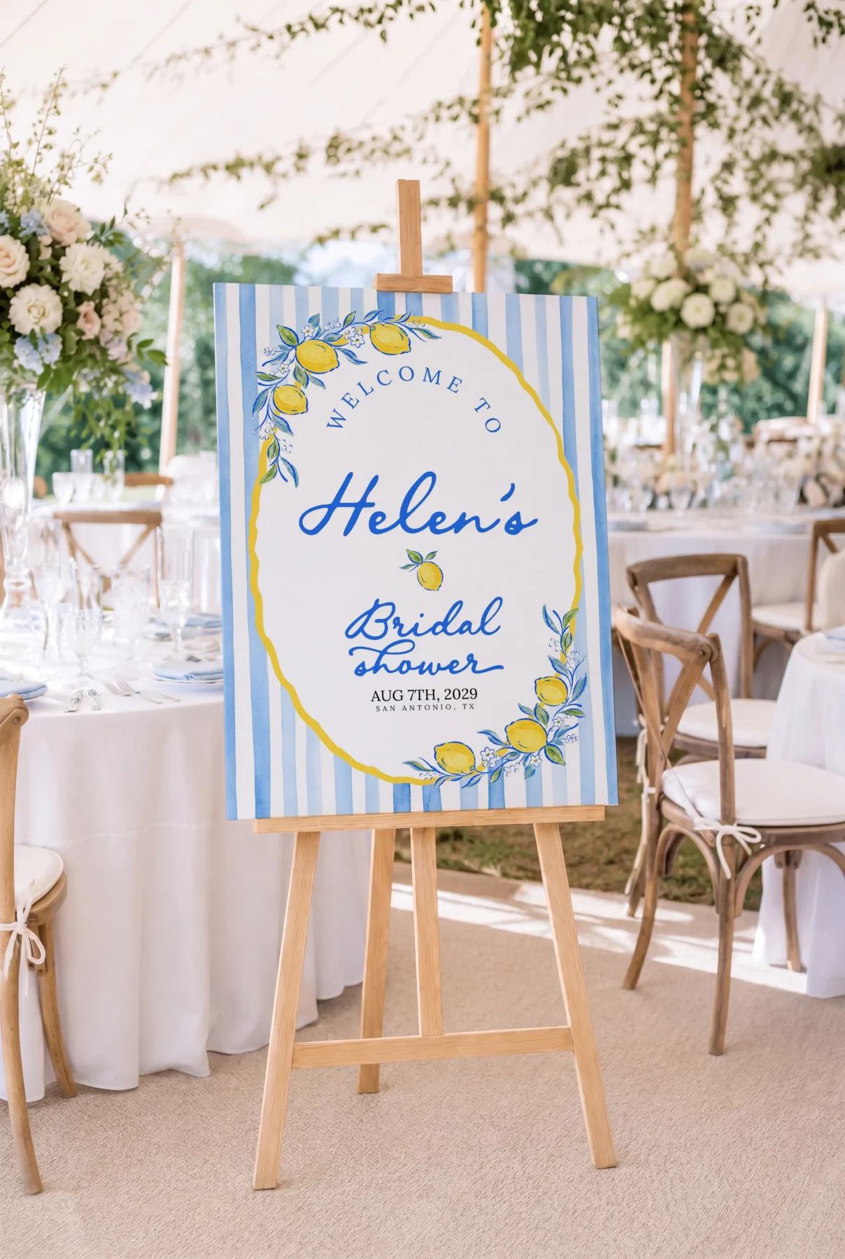 Lemon Blue Bridal Shower Welcome Sign Canva Template detail 2