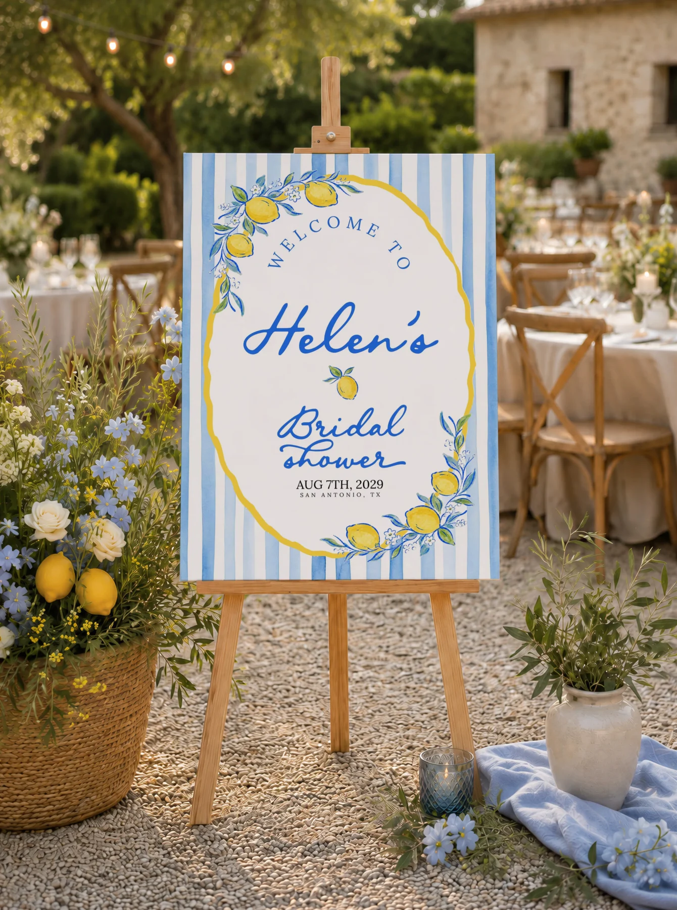 Lemon Blue Bridal Shower Welcome Sign Canva Template detail 4