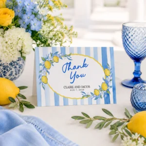 Lemon Blue Bridal Shower Thank You Card Canva Template preview