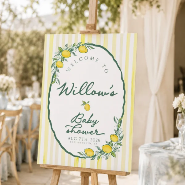 Lemon baby shower Baby Shower Welcome Sign Canva Template preview