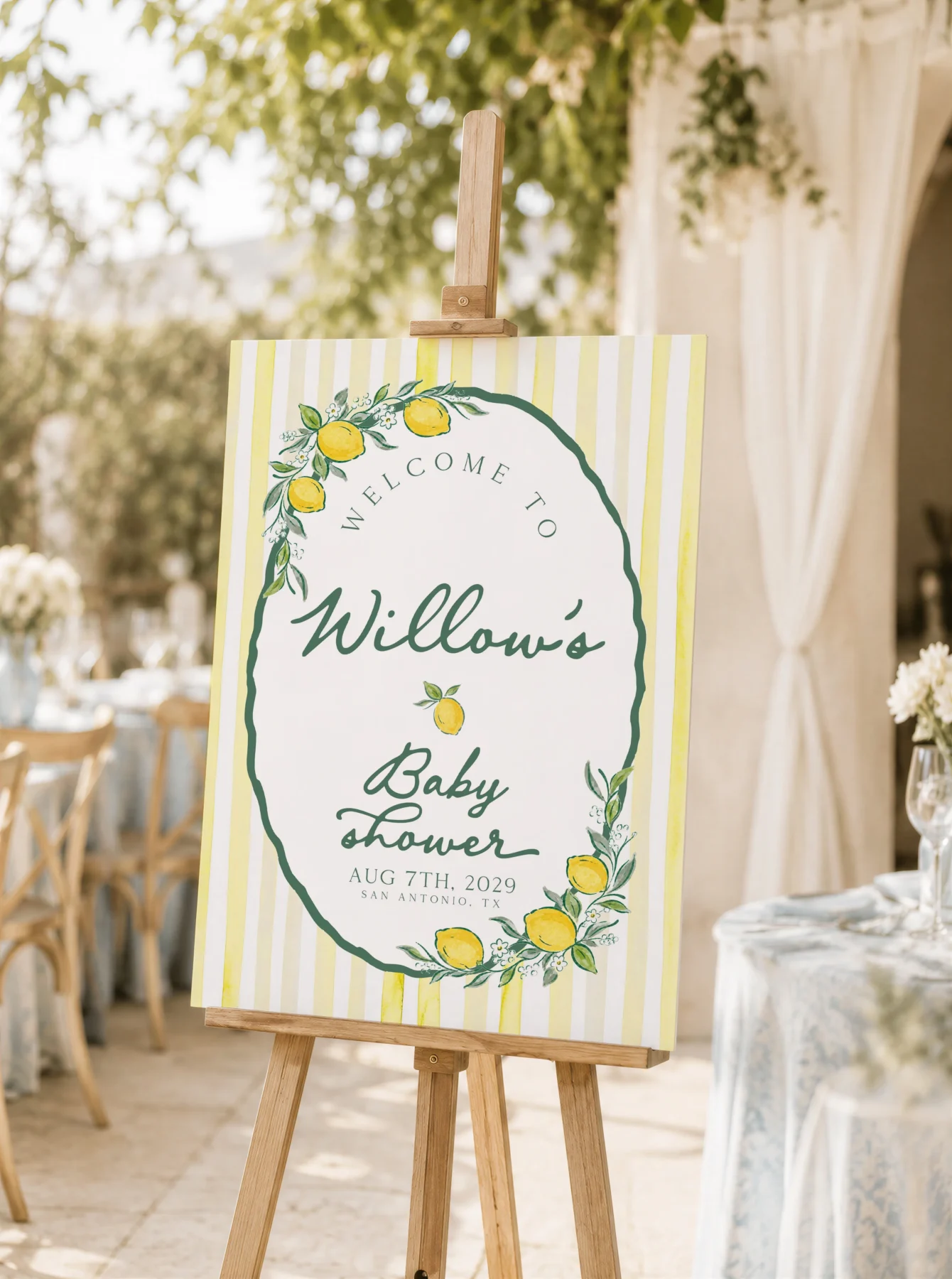 Lemon baby shower Baby Shower Welcome Sign Canva Template preview