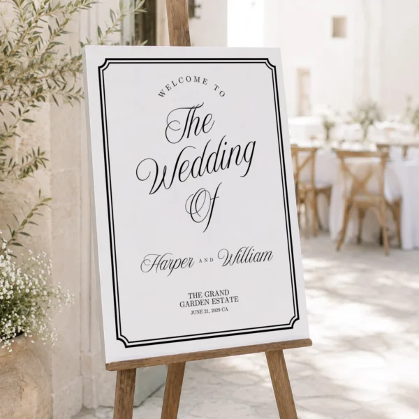 Black Elegant Wedding Welcome Sign Canva Template preview