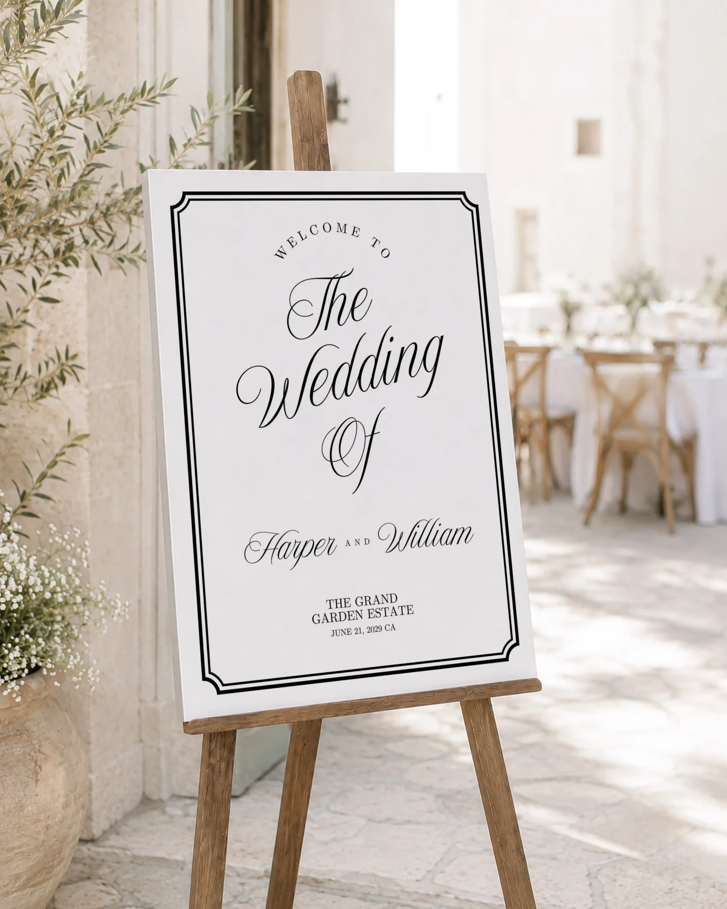 Black Elegant Wedding Welcome Sign Canva Template preview