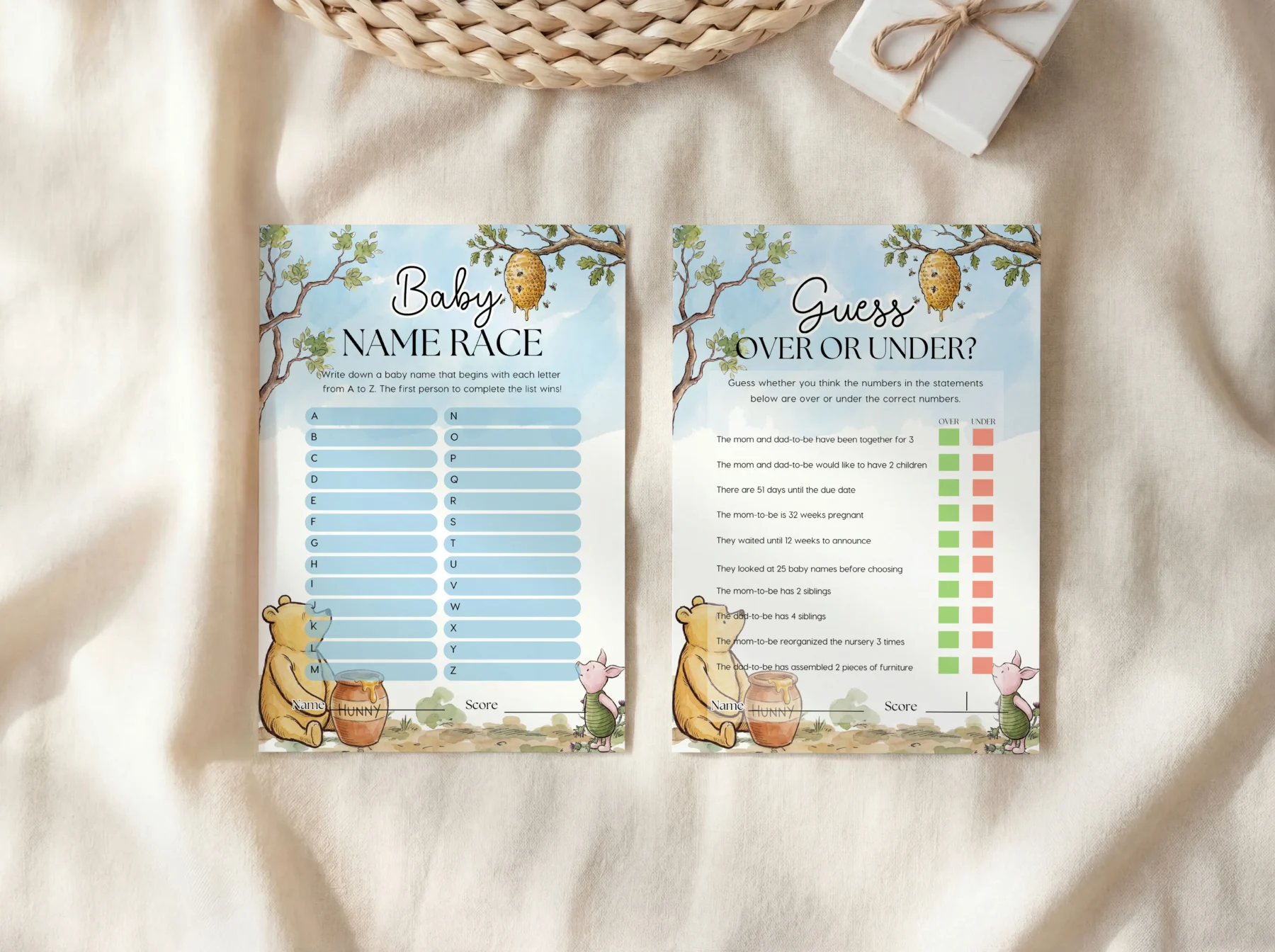 Winnie the Poon Blue Baby Shower Game Canva Template detail 2