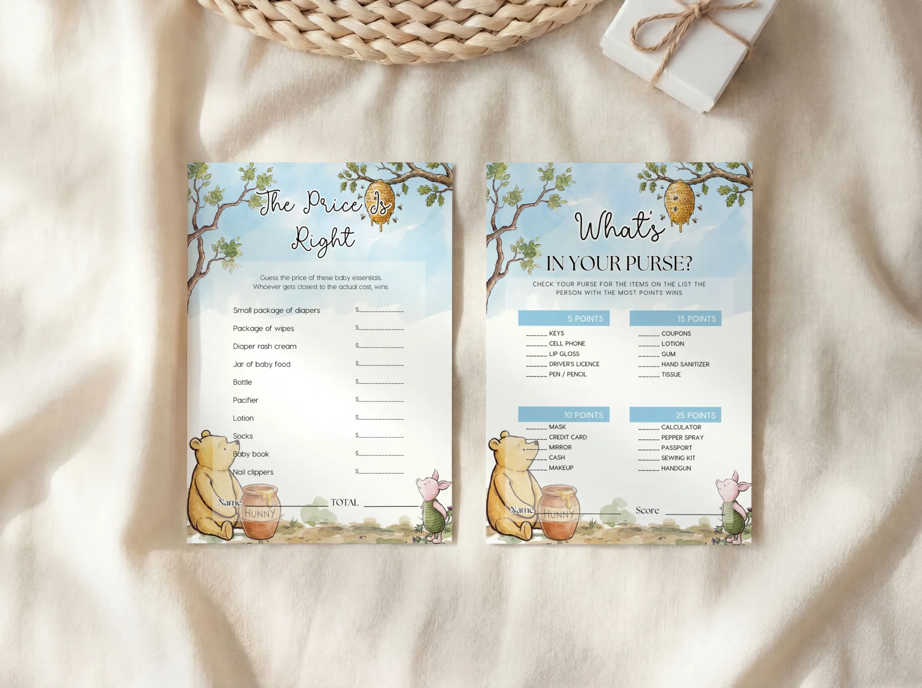 Winnie the Poon Blue Baby Shower Game Canva Template detail 3