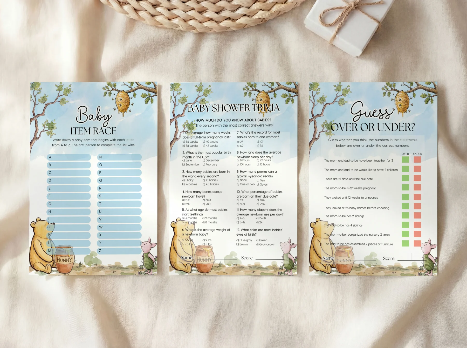 Winnie the Poon Blue Baby Shower Game Canva Template detail 4