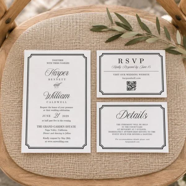 Black Elegant Wedding Invitation Canva Template preview