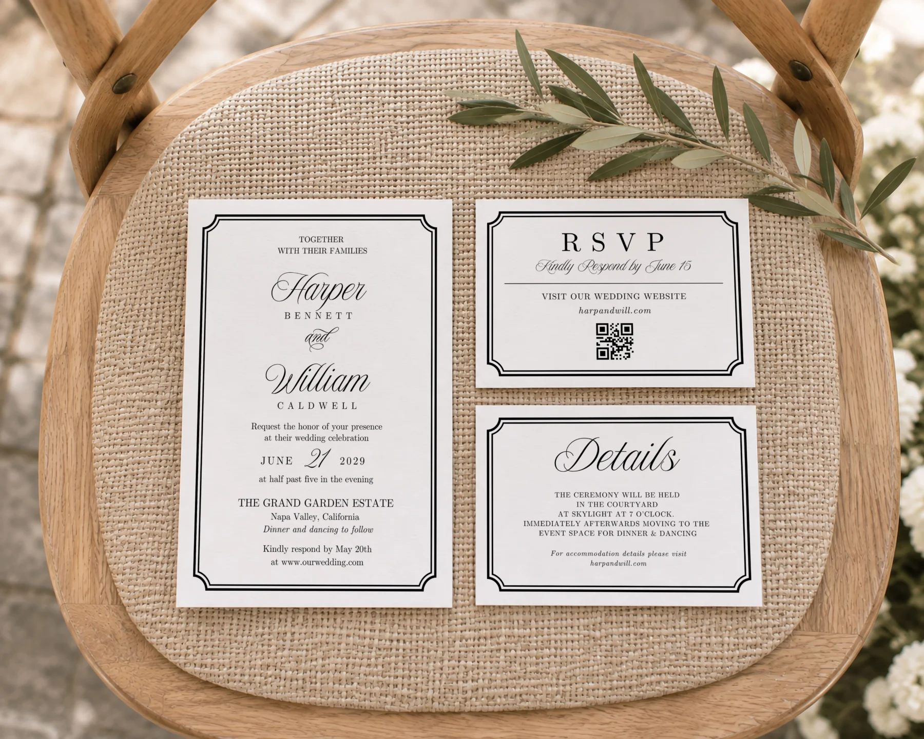 Black Elegant Wedding Invitation Canva Template preview