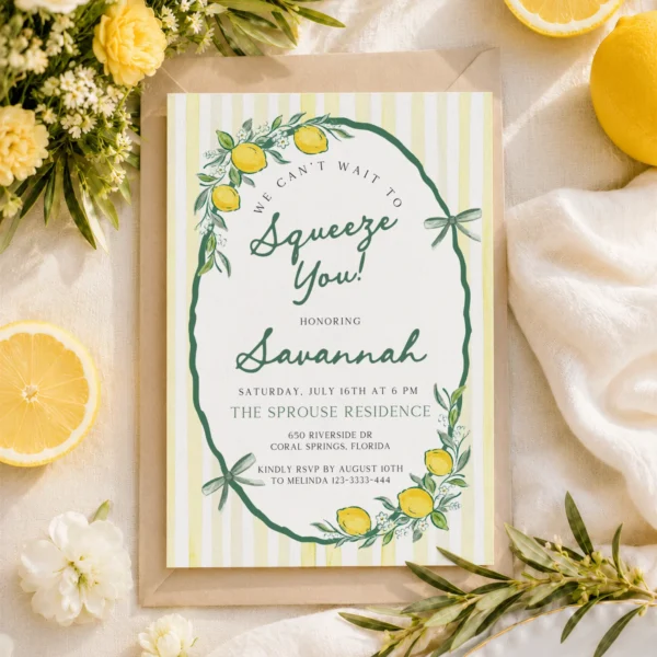 Lemon baby shower Baby Shower Invitation Canva Template preview