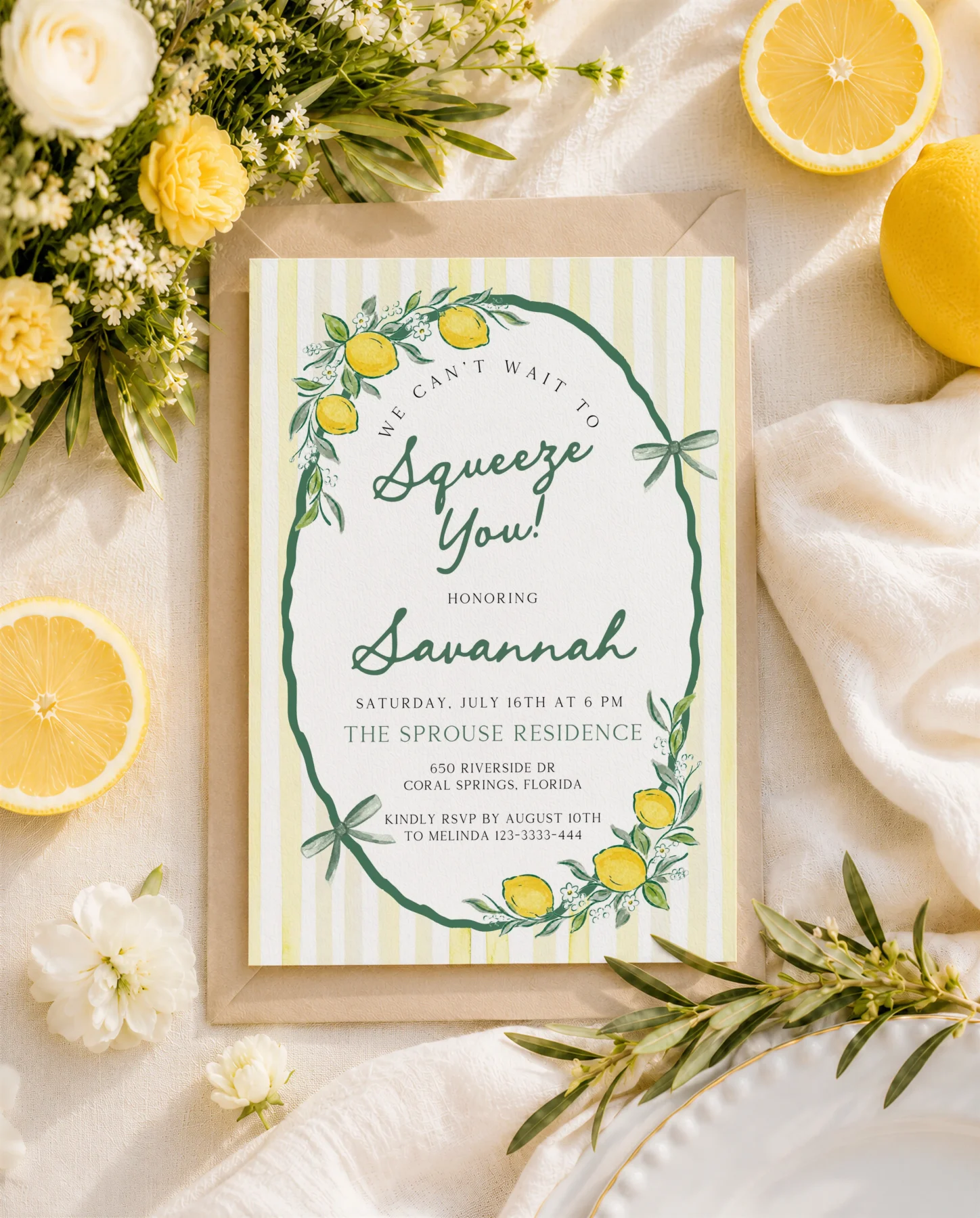 Lemon baby shower Baby Shower Invitation Canva Template preview