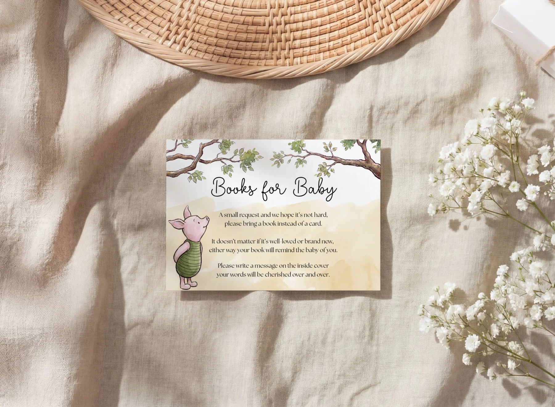 Winnie Beige Baby Shower Books for Baby Card Canva Template detail 2