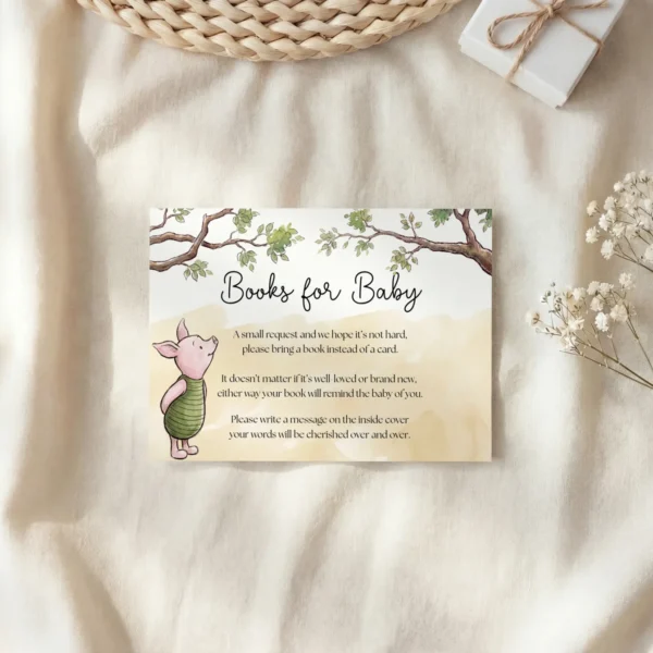 Winnie Beige Baby Shower Books for Baby Card Canva Template preview