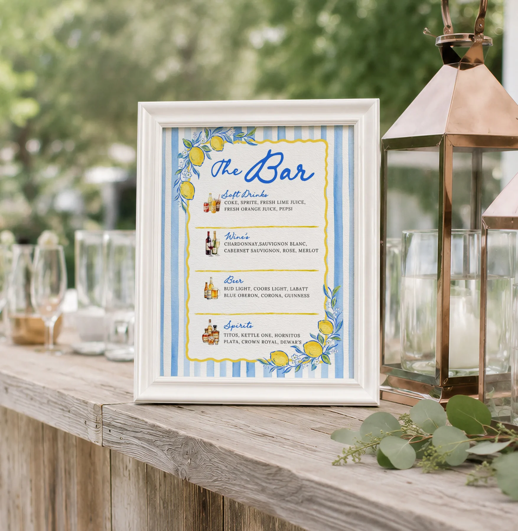 Lemon Blue Bridal Shower Sign Canva Template detail 2