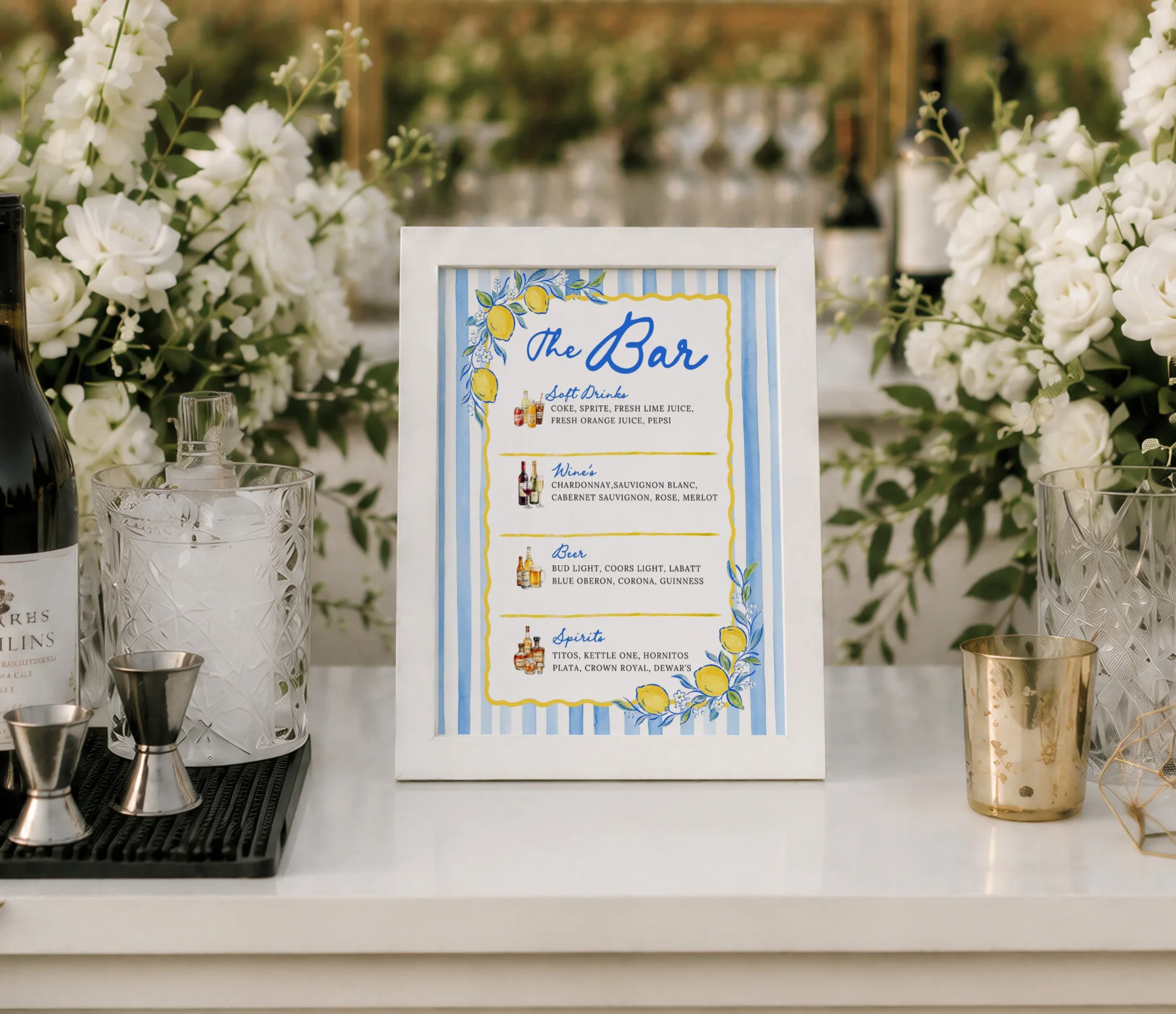Lemon Blue Bridal Shower Sign Canva Template detail 3