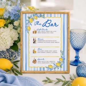 Lemon Blue Bridal Shower Sign Canva Template preview