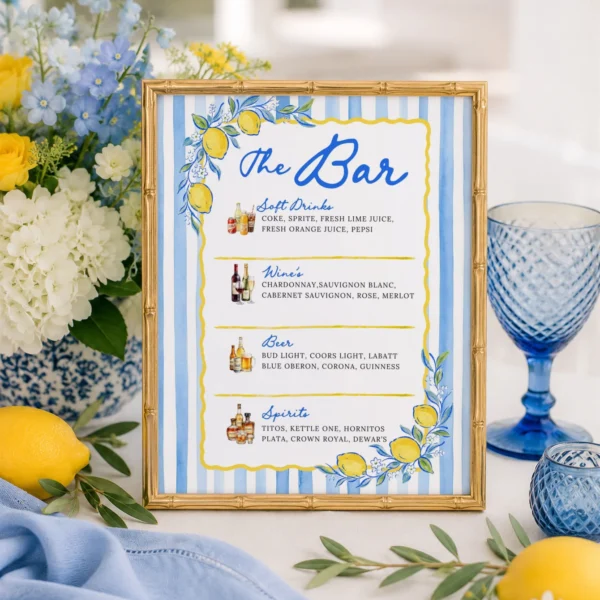 Lemon Blue Bridal Shower Sign Canva Template preview