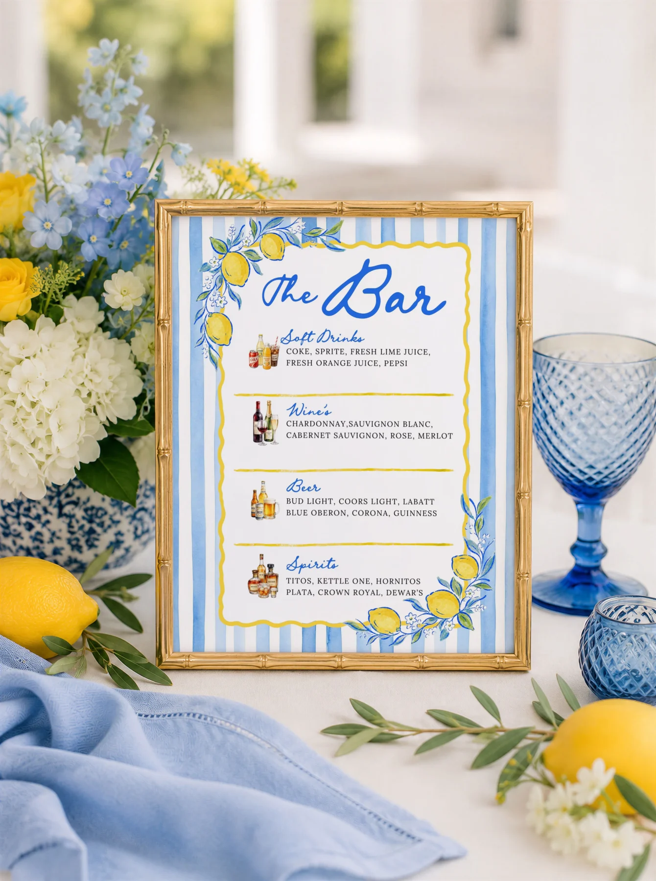 Lemon Blue Bridal Shower Sign Canva Template preview