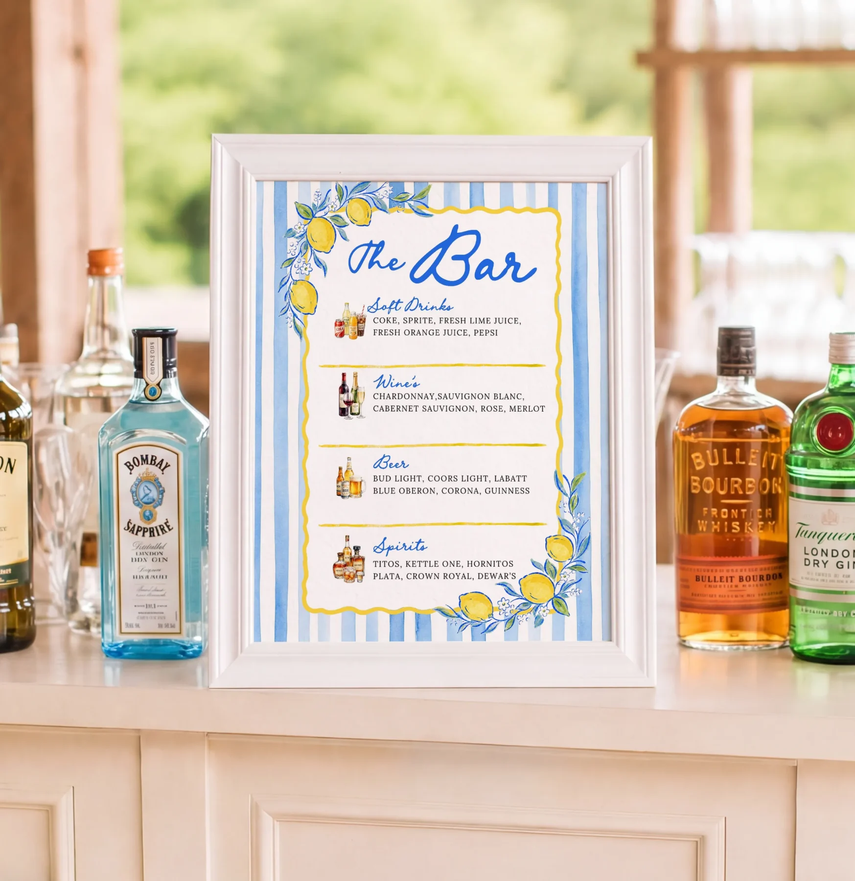 Lemon Blue Bridal Shower Sign Canva Template detail 4