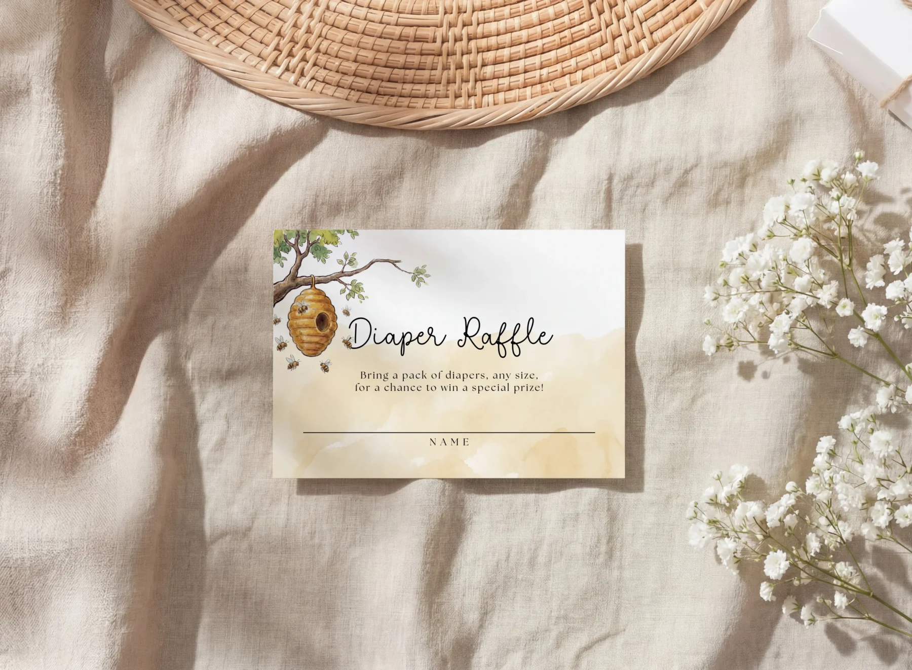 Winnie Beige Baby Shower Diaper Raffle Card Canva Template detail 2
