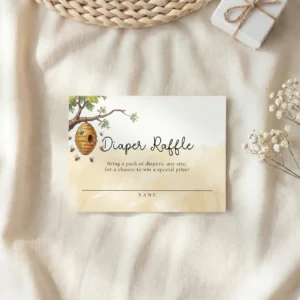 Winnie Beige Baby Shower Diaper Raffle Card Canva Template preview