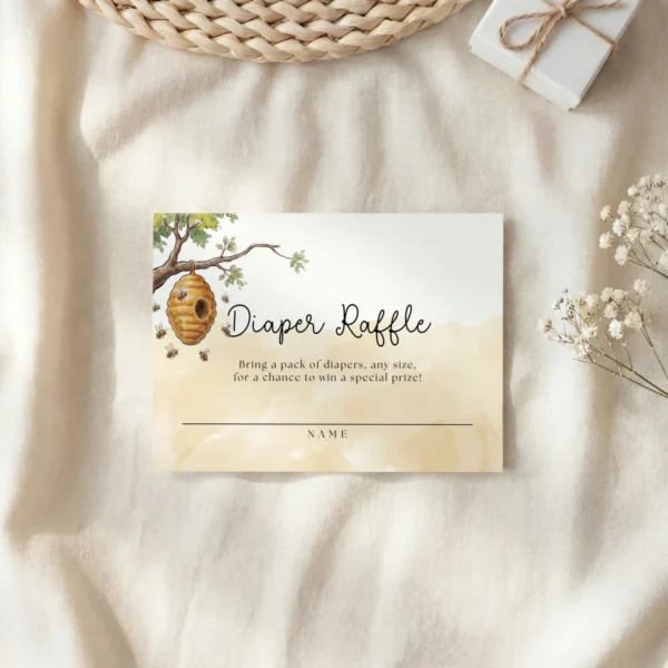 Winnie Beige Baby Shower Diaper Raffle Card Canva Template preview