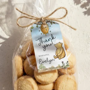 Winnie the Poon Blue Baby Shower Gift Tag Canva Template preview