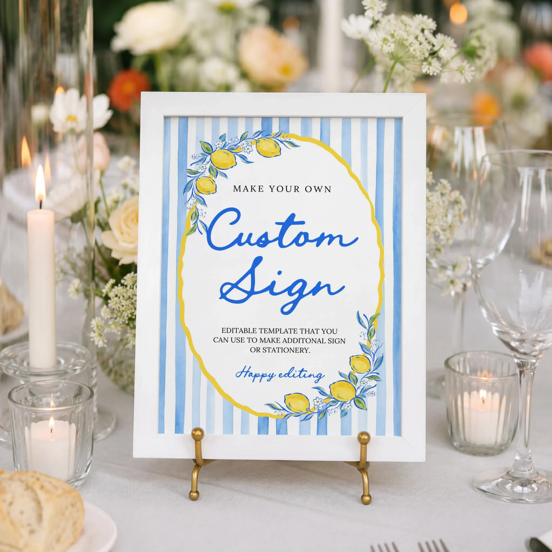 Lemon Blue Bridal Shower Custom Sign Canva Template detail 2