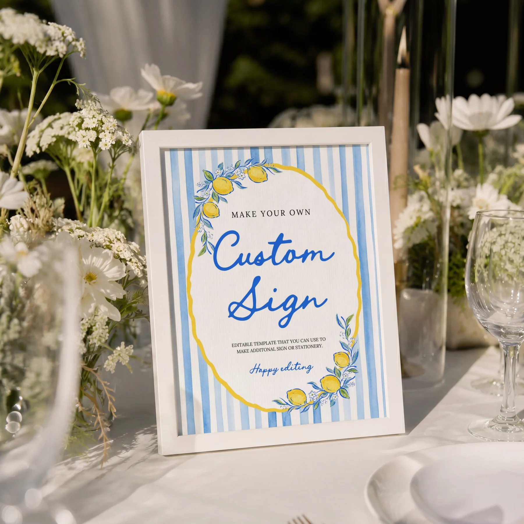 Lemon Blue Bridal Shower Custom Sign Canva Template detail 3