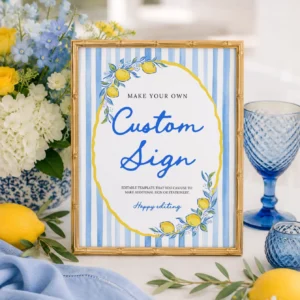 Lemon Blue Bridal Shower Custom Sign Canva Template preview